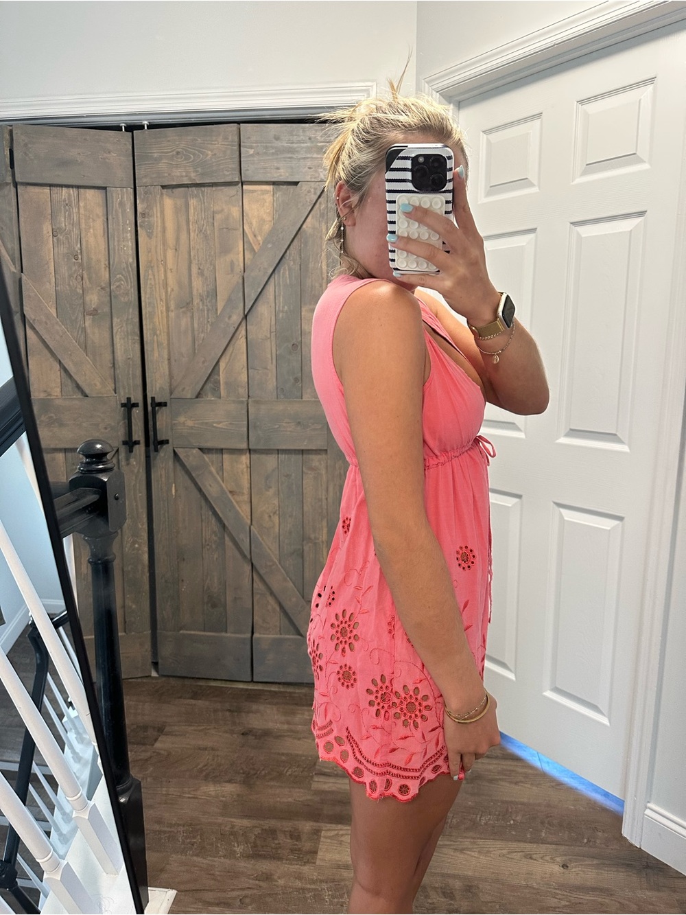 Coral Eyelet Tie-Front Mini Dress - Picture 2 of 2